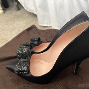 Black Kate spade satin pumps w/ sparkly bow and heel